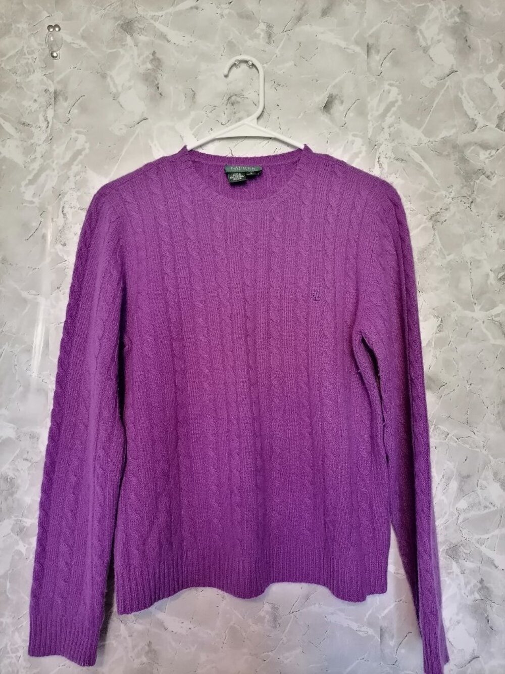 Women's Deep Violet Ralph Lauren Cashmere Cableknit Sweater Size LARGE